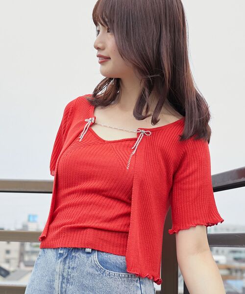 MAJESTIC LEGON（マジェスティックレゴン）の「キャミセットビーズリボンカーデ（アンサンブル・レディース・ブラック/アイボリー/レッド/ピンク/ブルー・MEDIUM）」の14枚目の写真