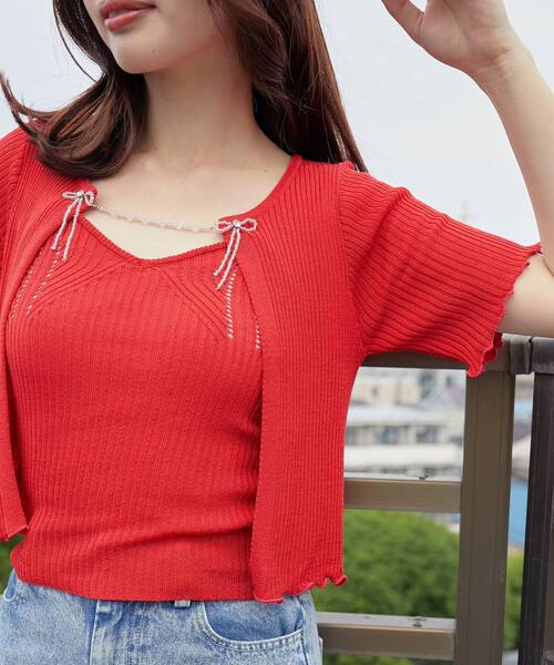 MAJESTIC LEGON（マジェスティックレゴン）の「キャミセットビーズリボンカーデ（アンサンブル・レディース・ブラック/アイボリー/レッド/ピンク/ブルー・MEDIUM）」の16枚目の写真