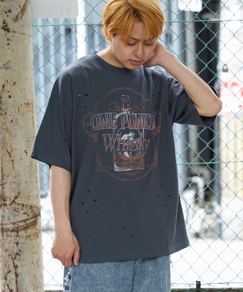 unisex】ダメージ バイオウォッシュ加工 Tシャツ / オーバー