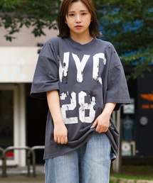 【unisex】ダメージ バイオウォッシュ加工 Tシャツ / オーバーサイズ クルーネック Tシャツ