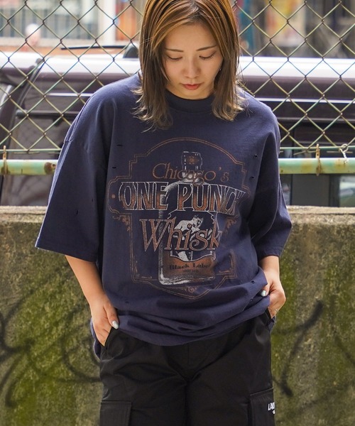 セール】【unisex】ダメージ バイオウォッシュ加工 Tシャツ / オーバー