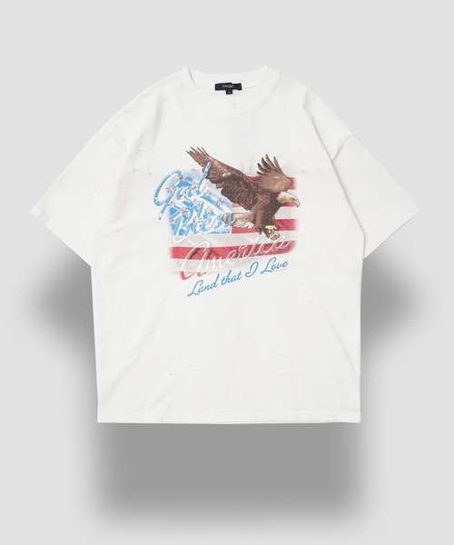 unisex】ダメージ バイオウォッシュ加工 Tシャツ / オーバー