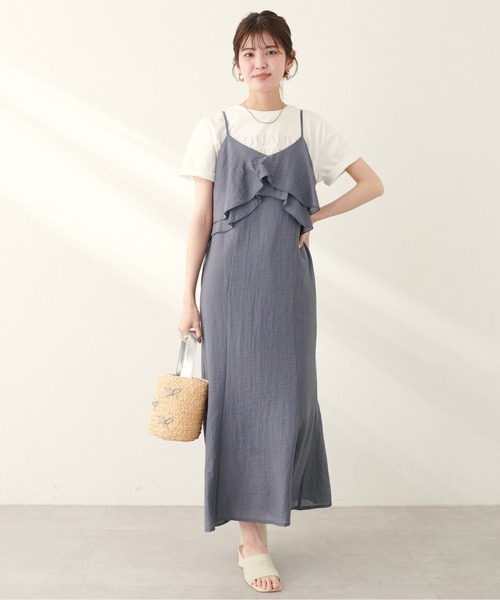 natural couture（ナチュラルクチュール）の「綿麻シアーWフリルキャミワンピース（ワンピース・レディース・チャコールグレー/ブラック/ライトベージュ/レンガ・LARGE/MEDIUM）」の15枚目の写真