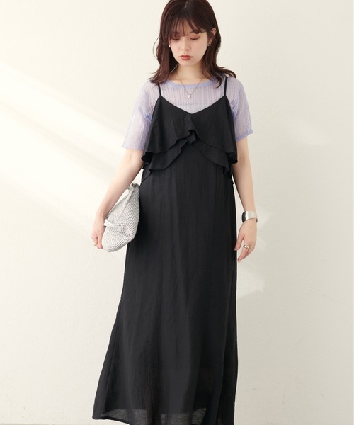 natural couture（ナチュラルクチュール）の「綿麻シアーWフリルキャミワンピース（ワンピース・レディース・チャコールグレー/ブラック/ライトベージュ/レンガ・LARGE/MEDIUM）」の12枚目の写真