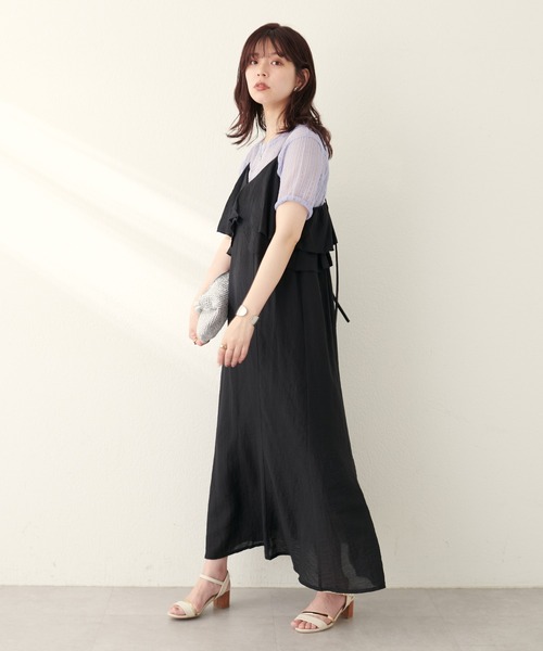 natural couture（ナチュラルクチュール）の「綿麻シアーWフリルキャミワンピース（ワンピース・レディース・チャコールグレー/ブラック/ライトベージュ/レンガ・LARGE/MEDIUM）」の11枚目の写真