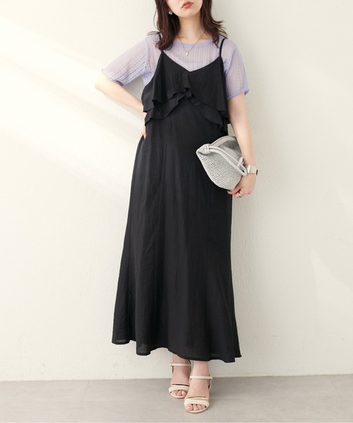 natural couture（ナチュラルクチュール）の「綿麻シアーWフリルキャミワンピース（ワンピース・レディース・チャコールグレー/ブラック/ライトベージュ/レンガ・LARGE/MEDIUM）」の10枚目の写真