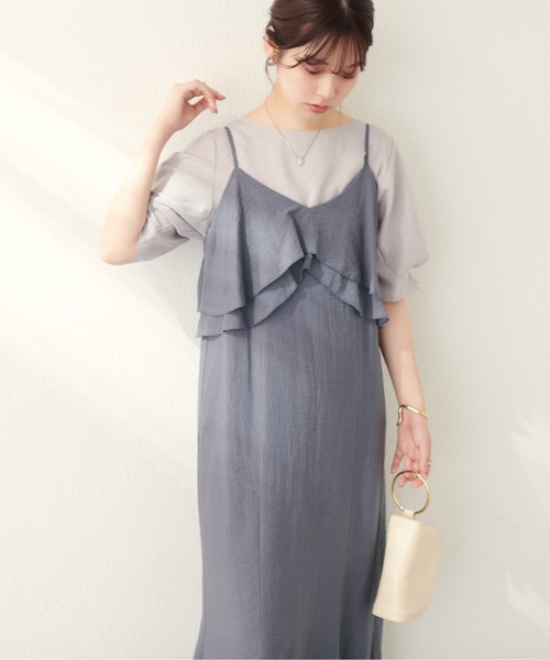 natural couture（ナチュラルクチュール）の「綿麻シアーWフリルキャミワンピース（ワンピース・レディース・チャコールグレー/ブラック/ライトベージュ/レンガ・LARGE/MEDIUM）」の22枚目の写真