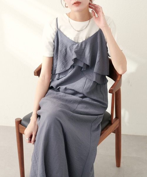 natural couture（ナチュラルクチュール）の「綿麻シアーWフリルキャミワンピース（ワンピース・レディース・チャコールグレー/ブラック/ライトベージュ/レンガ・LARGE/MEDIUM）」の17枚目の写真