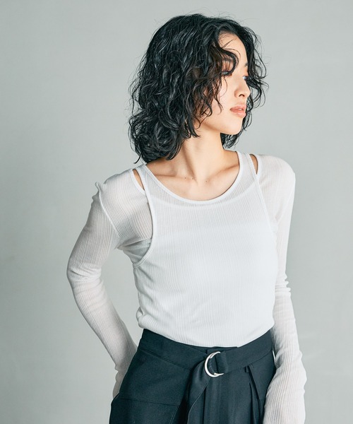 LEPSIM（レプシィム）の「【FOR I SERIES】2Pリブシアープルオーバー《2点セット》　138653（Tシャツ/カットソー・レディース・ライトカーキ/ブラック/オフホワイト・FREE）」の2枚目の写真