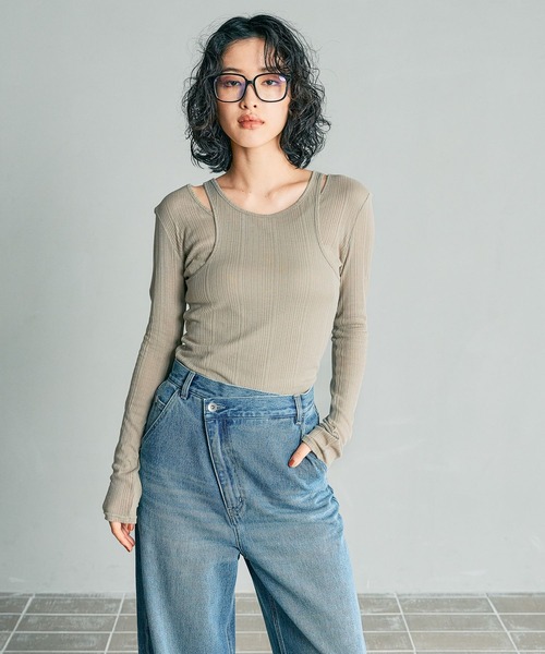 LEPSIM（レプシィム）の「【FOR I SERIES】2Pリブシアープルオーバー《2点セット》　138653（Tシャツ/カットソー・レディース・ライトカーキ/ブラック/オフホワイト・FREE）」の16枚目の写真