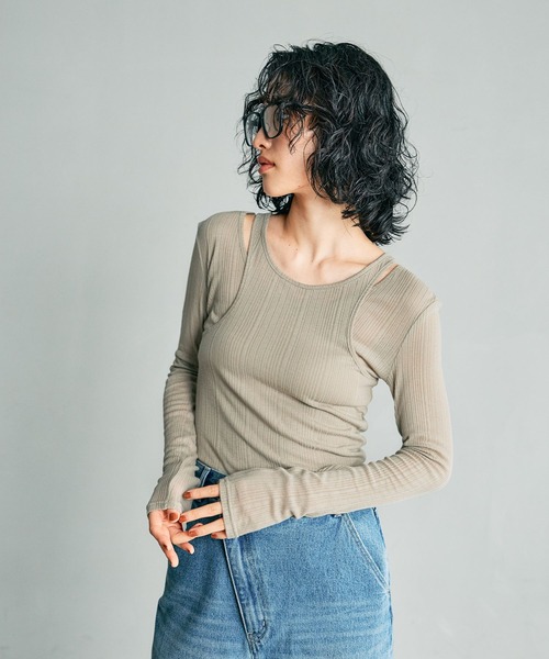 LEPSIM（レプシィム）の「【FOR I SERIES】2Pリブシアープルオーバー《2点セット》　138653（Tシャツ/カットソー・レディース・ライトカーキ/ブラック/オフホワイト・FREE）」の17枚目の写真