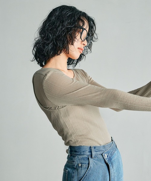 LEPSIM（レプシィム）の「【FOR I SERIES】2Pリブシアープルオーバー《2点セット》　138653（Tシャツ/カットソー・レディース・ライトカーキ/ブラック/オフホワイト・FREE）」の10枚目の写真