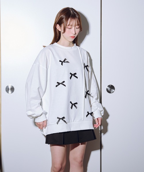 favclo.(ファブクロ)の「damage ribbon sweat / ダメージリボンスウェット(スウェット・レディース・オフホワイト/ライトグレー/ピンク・FREE)」の22枚目の写真