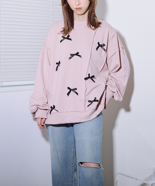 favclo.(ファブクロ)の「damage ribbon sweat / ダメージリボンスウェット(スウェット・レディース・オフホワイト/ライトグレー/ピンク・FREE)」の14枚目の写真