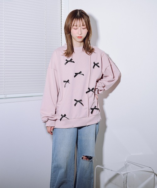 favclo.(ファブクロ)の「damage ribbon sweat / ダメージリボンスウェット(スウェット・レディース・オフホワイト/ライトグレー/ピンク・FREE)」の13枚目の写真