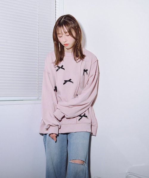 favclo.(ファブクロ)の「damage ribbon sweat / ダメージリボンスウェット(スウェット・レディース・オフホワイト/ライトグレー/ピンク・FREE)」の11枚目の写真