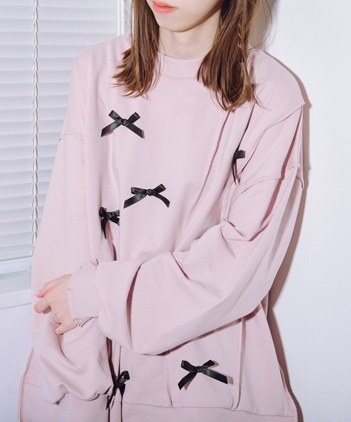 favclo.(ファブクロ)の「damage ribbon sweat / ダメージリボンスウェット(スウェット・レディース・オフホワイト/ライトグレー/ピンク・FREE)」の5枚目の写真