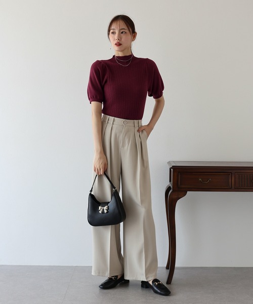 ミニケーブル半袖ニット セール】ヘンリーネックミニケーブルセーター(半袖)（ニット