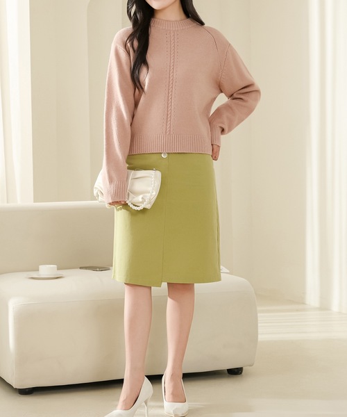 Lace Ladies(レースレディース)の「ソリッドカラー クルーネック ケーブル ライン ニット プルオーバー(ニット/セーター・レディース・ベージュ/ホワイト/ピンク/グレイッシュベージュ・FREE)」の10枚目の写真