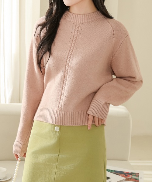 Lace Ladies(レースレディース)の「ソリッドカラー クルーネック ケーブル ライン ニット プルオーバー(ニット/セーター・レディース・ベージュ/ホワイト/ピンク/グレイッシュベージュ・FREE)」の11枚目の写真
