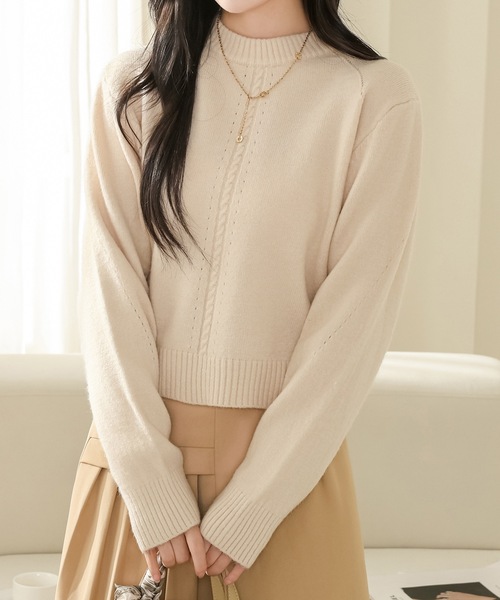Lace Ladies(レースレディース)の「ソリッドカラー クルーネック ケーブル ライン ニット プルオーバー(ニット/セーター・レディース・ベージュ/ホワイト/ピンク/グレイッシュベージュ・FREE)」の15枚目の写真