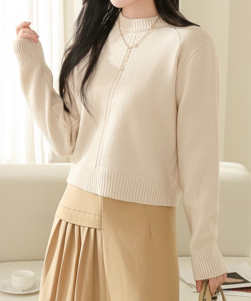 Lace Ladies(レースレディース)の「ソリッドカラー クルーネック ケーブル ライン ニット プルオーバー(ニット/セーター・レディース・ベージュ/ホワイト/ピンク/グレイッシュベージュ・FREE)」の16枚目の写真