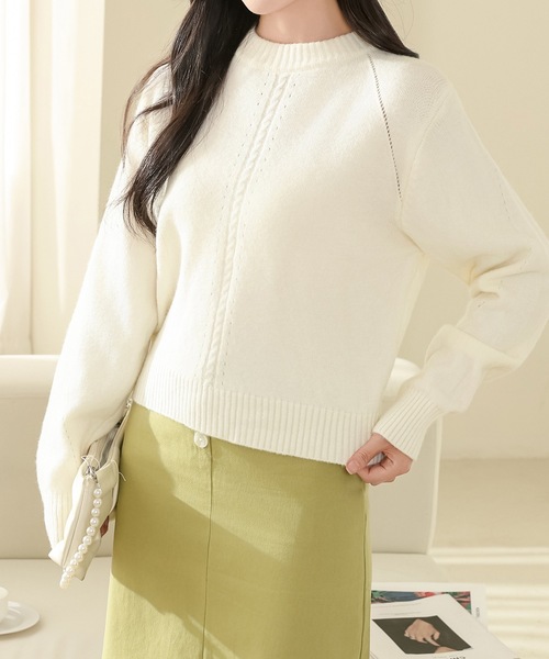 Lace Ladies(レースレディース)の「ソリッドカラー クルーネック ケーブル ライン ニット プルオーバー(ニット/セーター・レディース・ベージュ/ホワイト/ピンク/グレイッシュベージュ・FREE)」の19枚目の写真