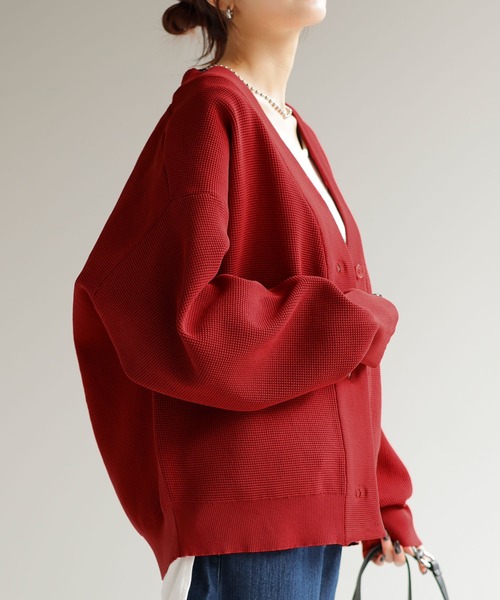 ワッフル×スポンジニットカーディガン（カーディガン/ボレロ）｜HUG.U