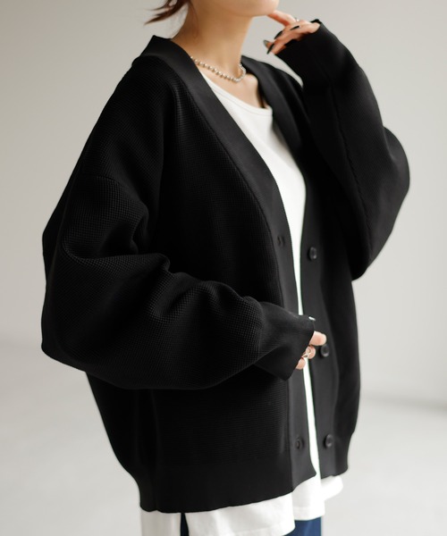 ワッフル×スポンジニットカーディガン（カーディガン/ボレロ）｜HUG.U