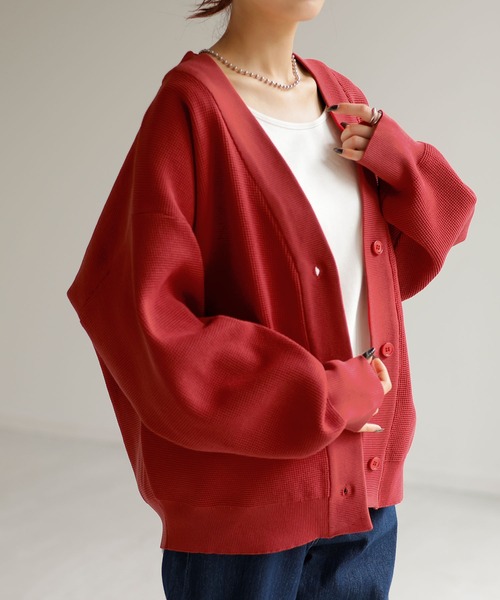 ワッフル×スポンジニットカーディガン（カーディガン/ボレロ）｜HUG.U