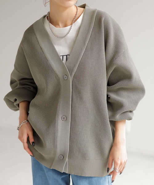 Ungrid - クレドナ 2wayワッフルニットカーディガンウォッシャブルワッフルニットSK Ungrid - クレドナ 2wayワッフルニットカーディガン