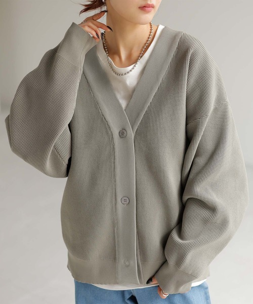 ワッフル×スポンジニットカーディガン（カーディガン/ボレロ）｜HUG.U