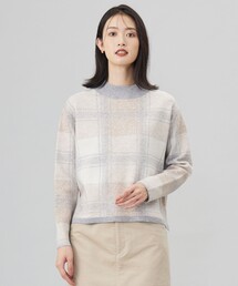 ジェイプレス J.PRESS 薄手 ニット セーター アーガイルチェック 7分袖 プルオーバー 丸首 ウール100% M グリーン 緑×茶×白系 レディース J.PRESS ジェイプレス 薄手 ニット セーター アーガイルチェック