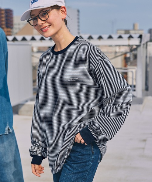 THE CRAFT CREW PRODUCTS（ザクラフトクループロダクツ）の「ドロスト ファンクショナルファブリック ビッグシルエット ボーダーTシャツ【THE CRAFT CREW PRODUCTS】（Tシャツ/カットソー・メンズ・ブラック/ダークブラウン/ホワイト/ダークネイビー/ダークオリーブ・M/L/S）」の5枚目の写真