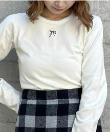 clear | 配色フェザーリボンニットトップス [ふわふわ 甘めコーデ]≪2024AW新作≫(ニット/セーター)