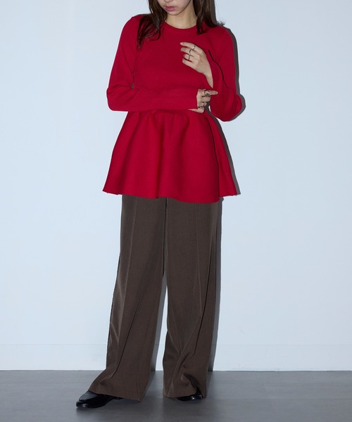 MAISON BREEZE reveur（メゾンブリーズレヴール）の「【MAISON BREEZE reveur】Tunic peplum rib knit tops（ニット/セーター・レディース・オフホワイト/ブラック/レッド・FREE）」の6枚目の写真