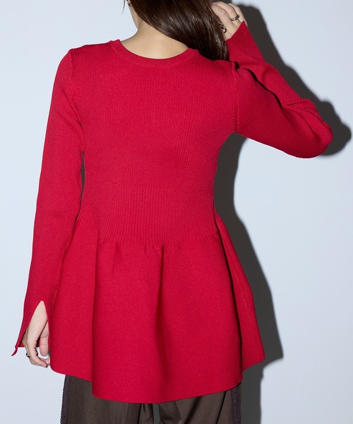 MAISON BREEZE reveur（メゾンブリーズレヴール）の「【MAISON BREEZE reveur】Tunic peplum rib knit tops（ニット/セーター・レディース・オフホワイト/ブラック/レッド・FREE）」の5枚目の写真