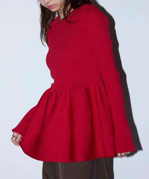 MAISON BREEZE reveur（メゾンブリーズレヴール）の「【MAISON BREEZE reveur】Tunic peplum rib knit tops（ニット/セーター・レディース・オフホワイト/ブラック/レッド・FREE）」の7枚目の写真