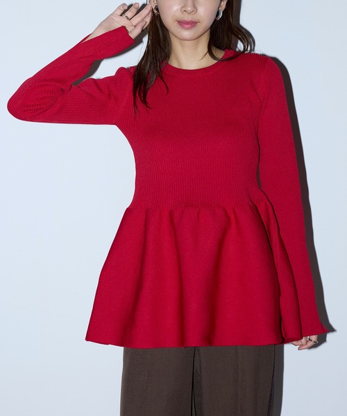 MAISON BREEZE reveur（メゾンブリーズレヴール）の「【MAISON BREEZE reveur】Tunic peplum rib knit tops（ニット/セーター・レディース・オフホワイト/ブラック/レッド・FREE）」の10枚目の写真