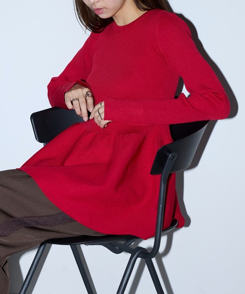 MAISON BREEZE reveur（メゾンブリーズレヴール）の「【MAISON BREEZE reveur】Tunic peplum rib knit tops（ニット/セーター・レディース・オフホワイト/ブラック/レッド・FREE）」の9枚目の写真