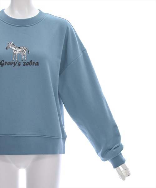 clear（クリア）の「ゼブラロゴプリント普通丈スウェットトップス [大人 カジュアル 着回し力抜群]≪再入荷≫（スウェット・レディース・ブルーグレー/オフホワイト/チャコールグレー・F）」の10枚目の写真