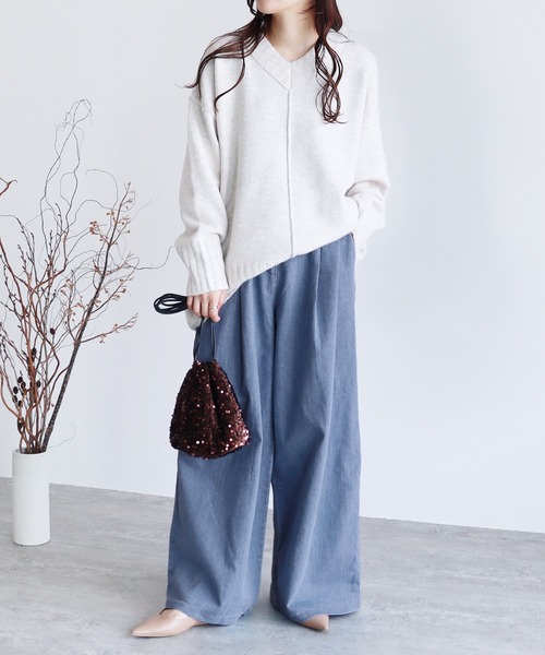 reca（レカ）の「タックワイドデニム（デニムパンツ・レディース・ネイビー/ブルー・FREE）」の4枚目の写真