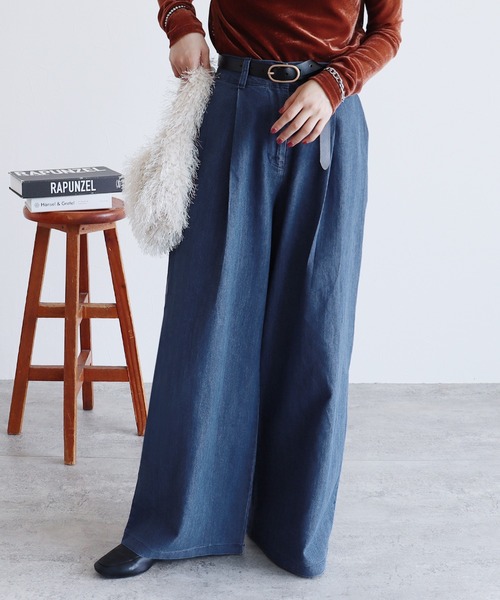 reca（レカ）の「タックワイドデニム（デニムパンツ・レディース・ネイビー/ブルー・FREE）」の8枚目の写真