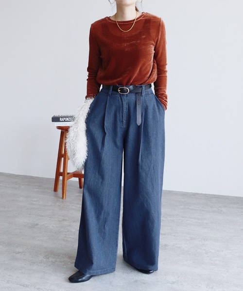 reca（レカ）の「タックワイドデニム（デニムパンツ・レディース・ネイビー/ブルー・FREE）」の9枚目の写真