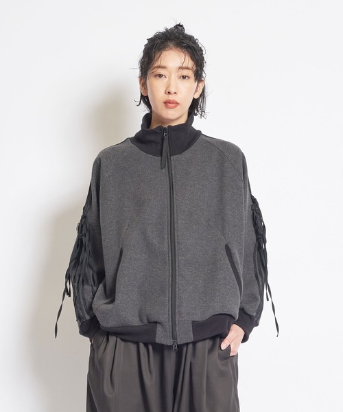 gomme（ゴム）の「ミルドジャージ　テープブルゾン（ライダースジャケット・レディース・チャコールグレー/ブラック・MEDIUM）」の2枚目の写真
