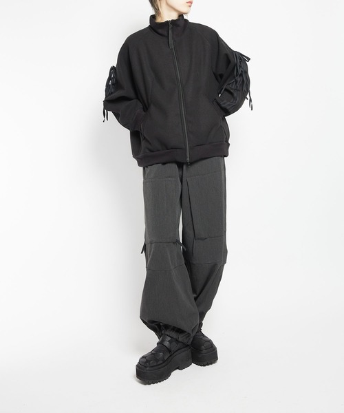 gomme（ゴム）の「ミルドジャージ　テープブルゾン（ライダースジャケット・レディース・チャコールグレー/ブラック・MEDIUM）」の4枚目の写真