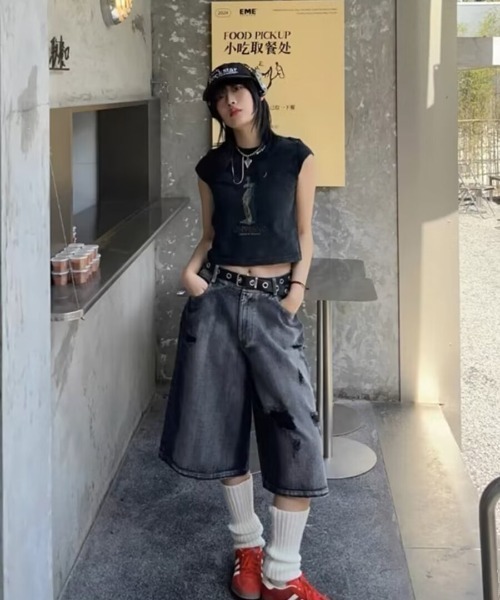 DEVICE(デバイス)の「ダメージ クラッシュ ハーフ デニム パンツ(デニムパンツ・メンズ・ブラック・FREE)」の20枚目の写真