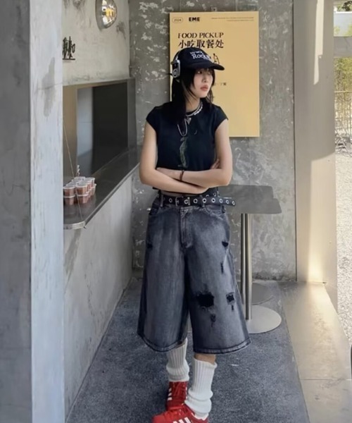 DEVICE(デバイス)の「ダメージ クラッシュ ハーフ デニム パンツ(デニムパンツ・メンズ・ブラック・FREE)」の11枚目の写真