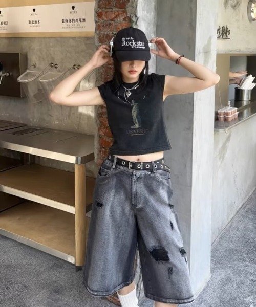 DEVICE(デバイス)の「ダメージ クラッシュ ハーフ デニム パンツ(デニムパンツ・メンズ・ブラック・FREE)」の22枚目の写真