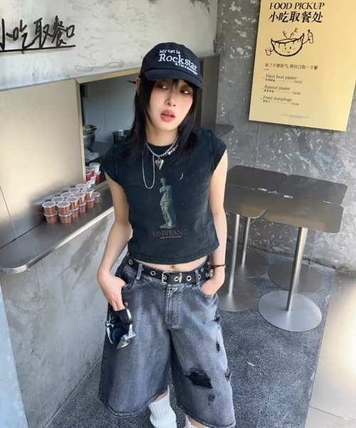 DEVICE(デバイス)の「ダメージ クラッシュ ハーフ デニム パンツ(デニムパンツ・メンズ・ブラック・FREE)」の9枚目の写真